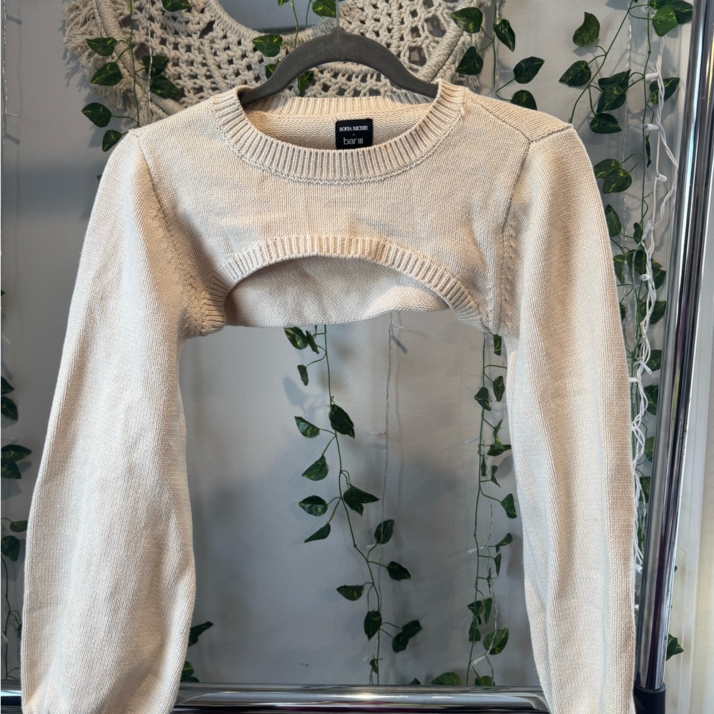 Bar III Cream Shrug with Cut-Out Design